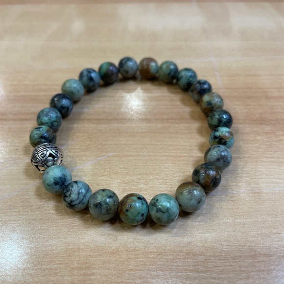 Men & Women African Turquoise (semi-precious stone) Bracelet w/ Sterling Silver - Picture 3 of 7